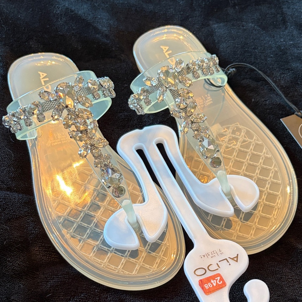ALDO Clear Jeweled T-Strap Sandals with Crystal Embellishments new size 7